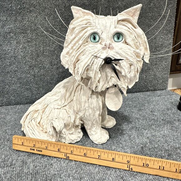 Vintage FB Fogg Ann Johnson Paper Mache Persian pendulum Cat Clock WORKS!!! - Picture 12 of 13